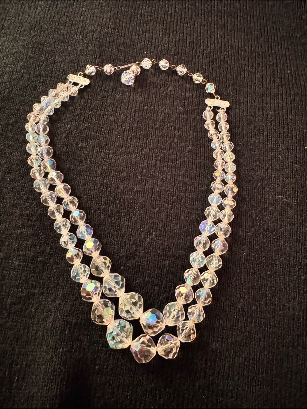 Crystal Aurora Bead Double-Strand Necklace - Clear